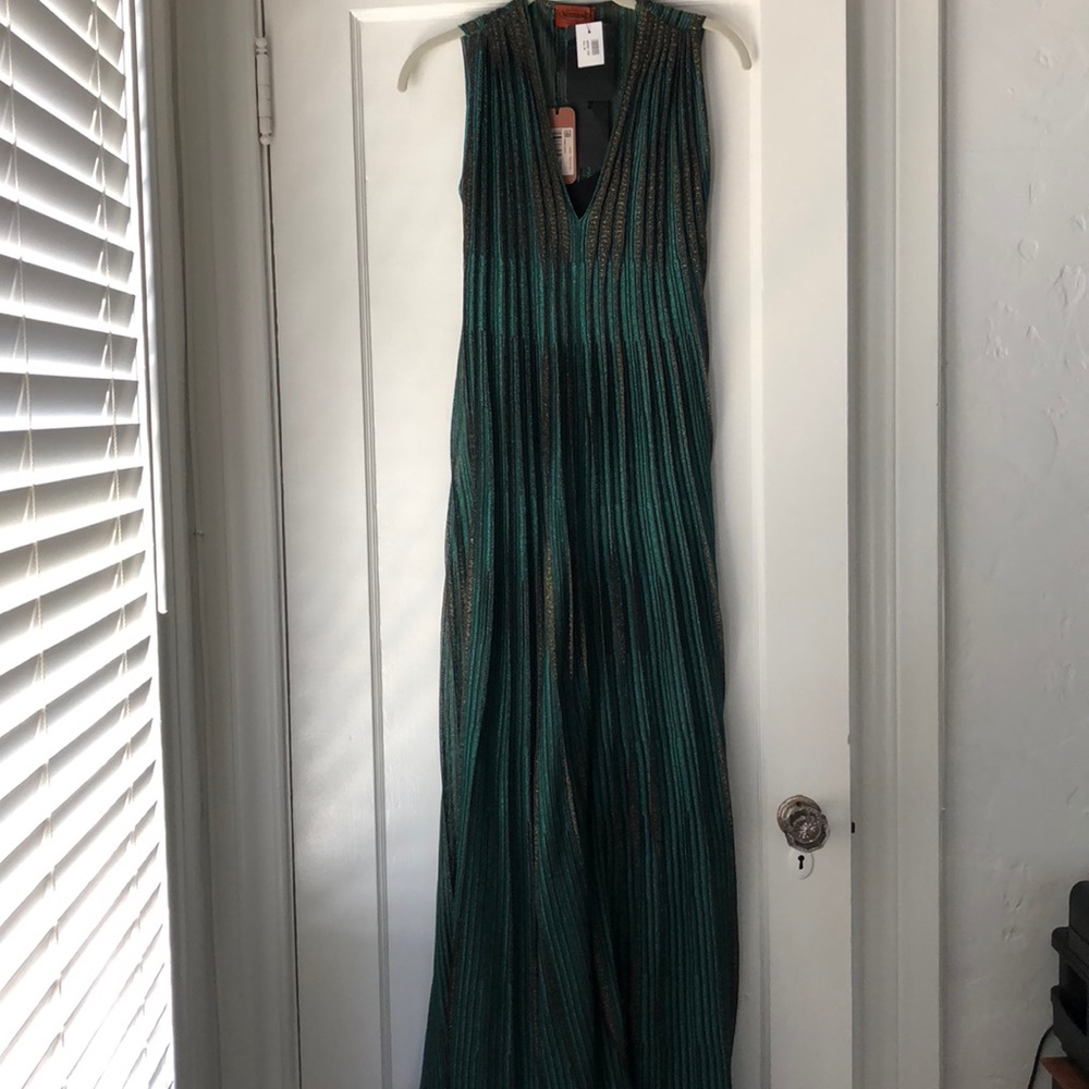 NWT Missoni Long Green and Metallic Dress Size 38
